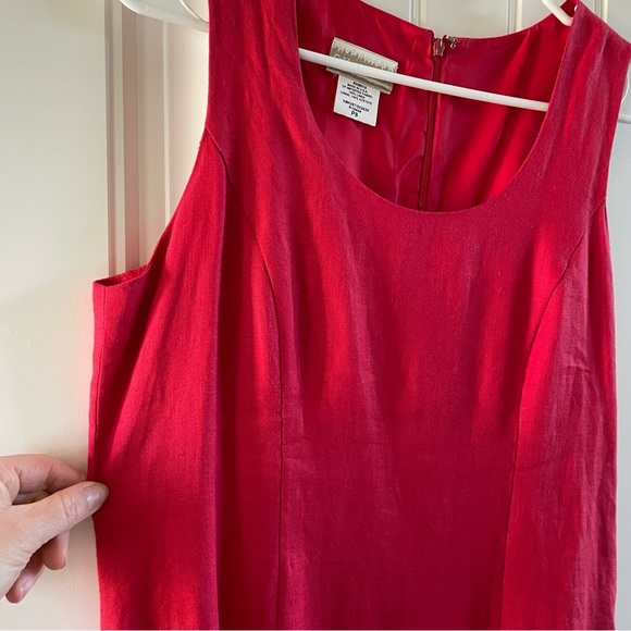 Coldwater Creek Red Sleeveless 100% Linen Embroidered Bicycle Dress | Size 8P - Picture 4 of 6